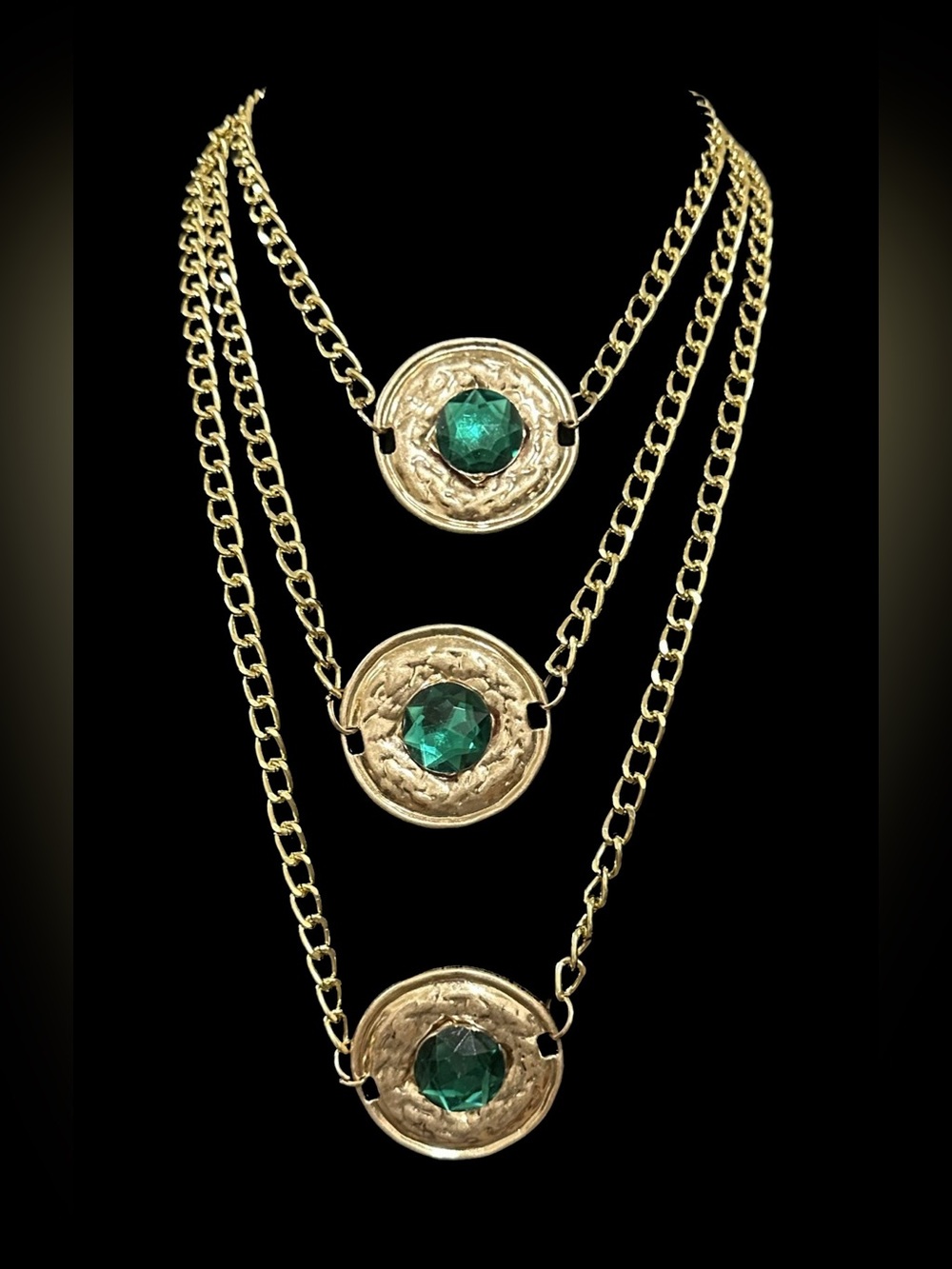 Gold-Tone Layered Pendant Necklace with Red, Pink, and Yellow Accents